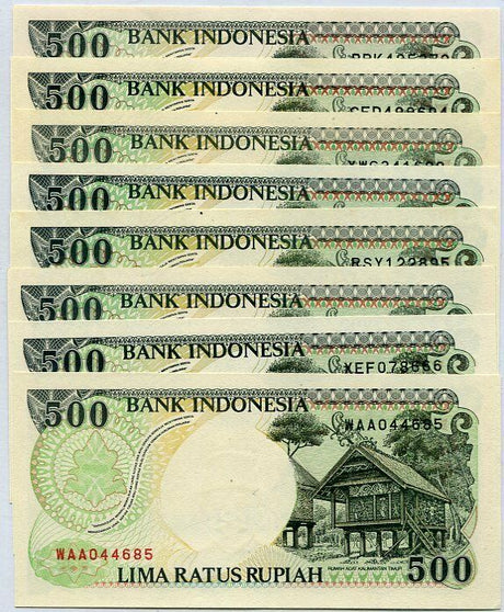 INDONESIA SET 8 UNC 500 RUPIAH 1992 1993 1994 1995 1996 1997 1998 1999 P 128
