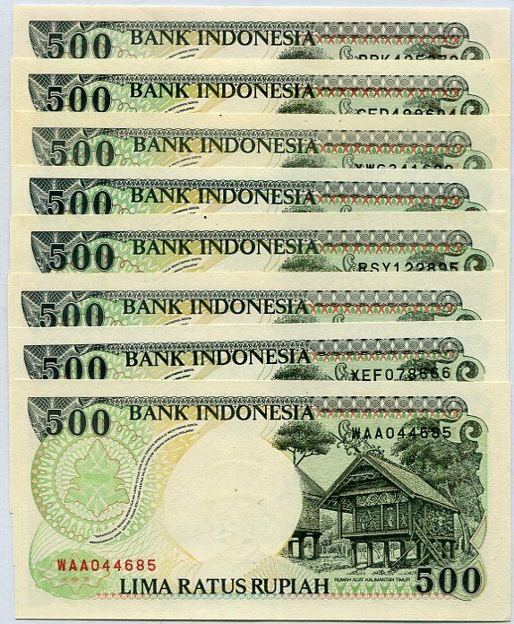 INDONESIA SET 8 UNC 500 RUPIAH 1992 1993 1994 1995 1996 1997 1998 1999 P 128