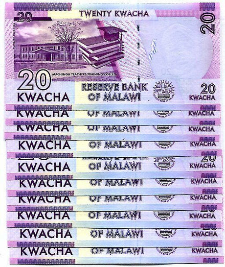 MALAWI 20 KWACHA 2016 P 63 c UNC LOT 20 PCS