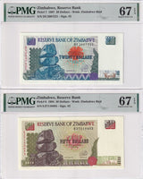 Zimbabwe SET 4; 5 - 50 Dollars 1994 1997 P 5a 6 7 8 Superb Gem UNC PMG 67 68 EPQ