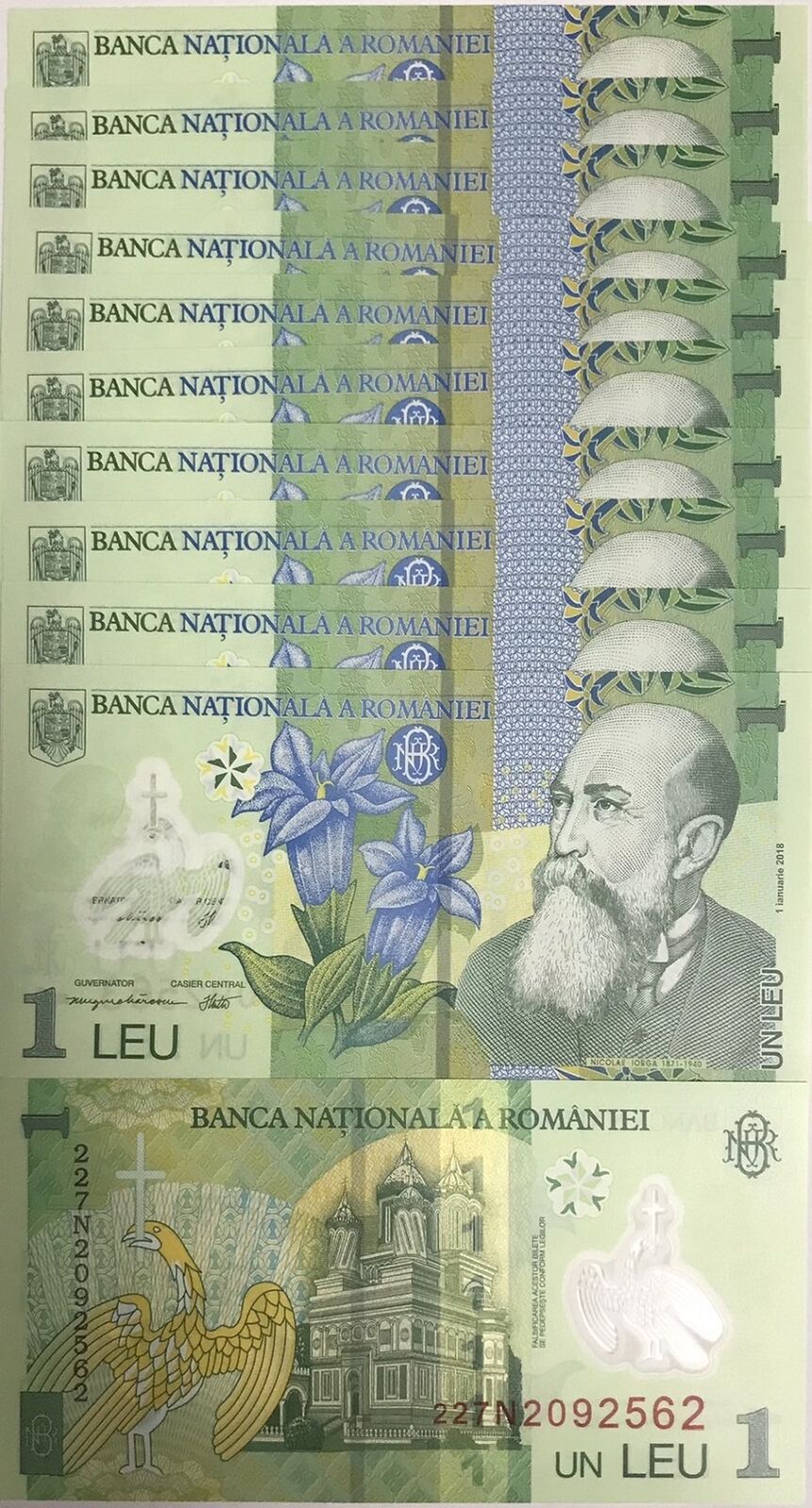 Romania 1 Leu 2018/2022 P 117 Polymer UNC LOT 10 PCS