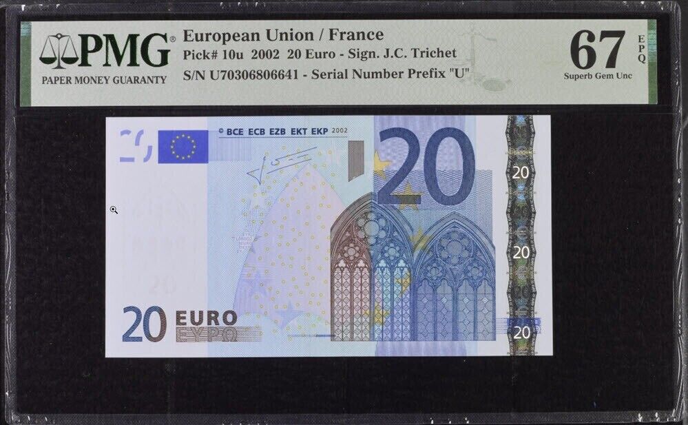 Euro 20 Euro 2002 France P 10 U Prefix Superb Gem UNC PMG 67 EPQ