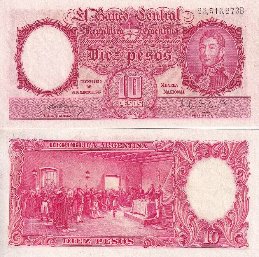 Argentina 10 Pesos 1935 P 265 b UNC