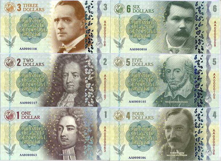 OGYGIA ISLAN SET 6 PCS PRIVATED ISSUE 1 2 3 4 5 6 DOLLARS SWIFT STEVENSON DOYLE