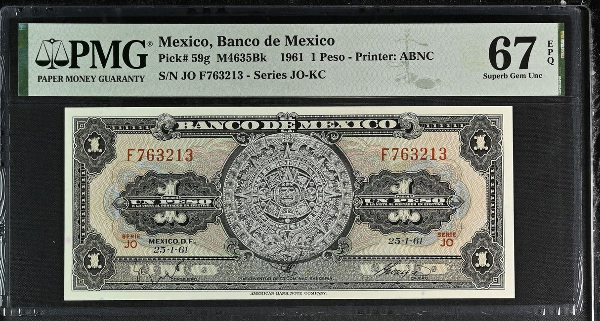 MEXICO 1 PESO 1961 P 59 g Superb Gem UNC PMG 67 EPQ