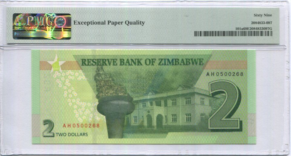 Zimbabwe 2 dollars 2019 P 101 a Superb GEM PMG 69 EPQ