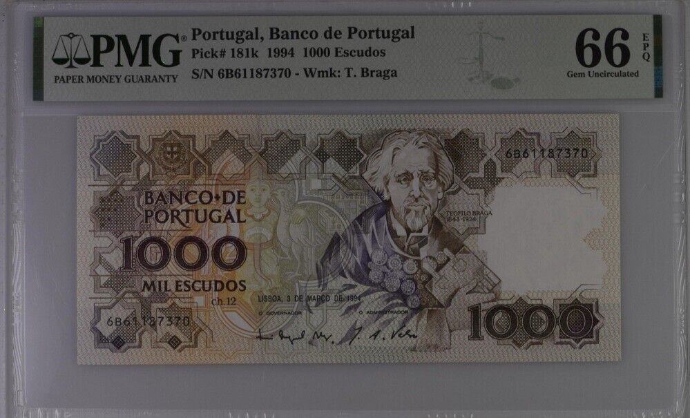 Portugal 1000 Escudos 1994 P 181 k Gem UNC PMG 66 EPQ High