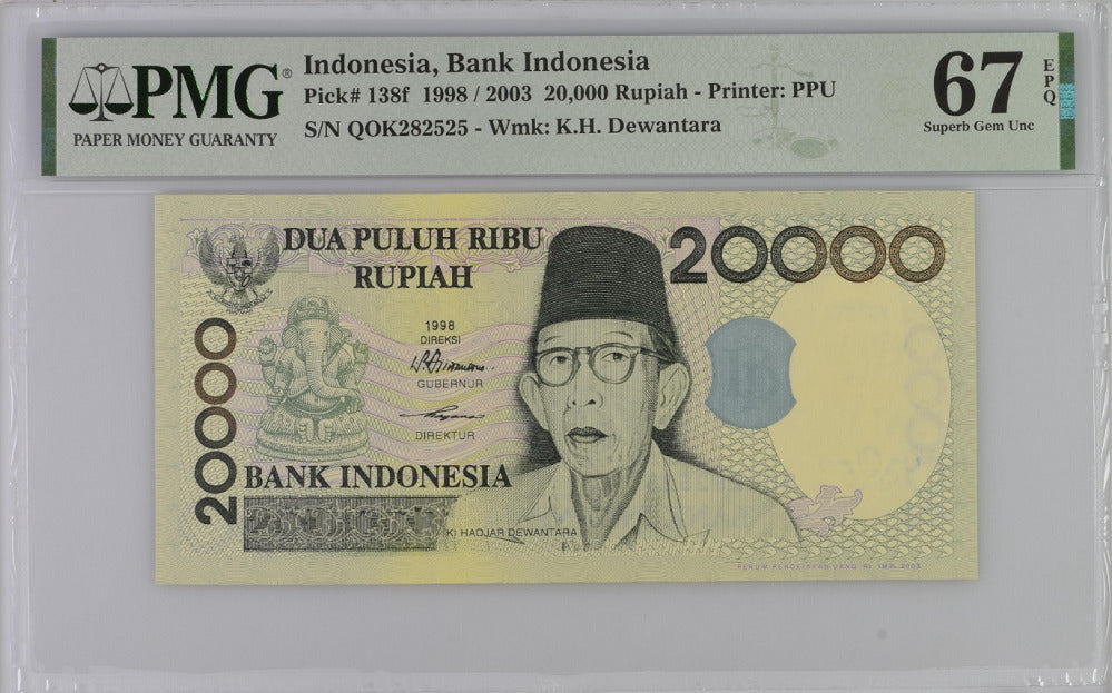 Indonesia 20000 Rupiah 1998/2003 P 138 f Superb Gem UNC PMG 67 EPQ