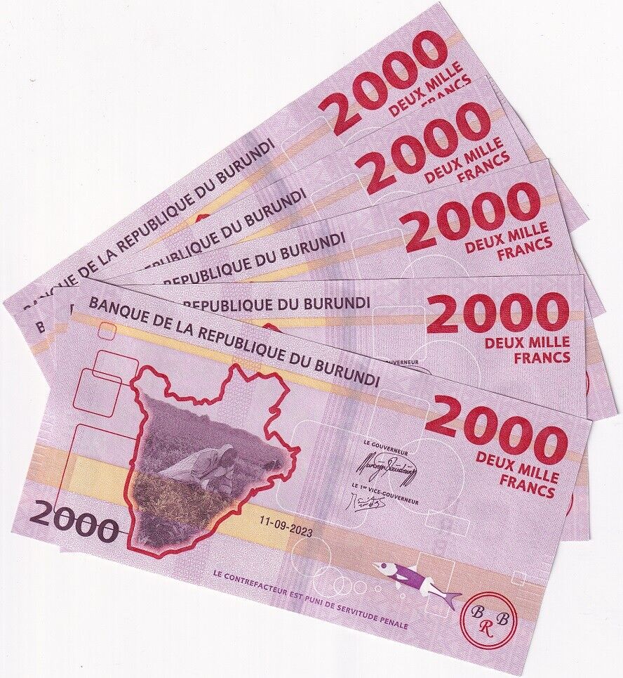 Burundi 2000 Francs 2023 P 52 New Sign UNC LOT 5 PCS