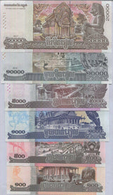 Cambodia Set 6 Pcs 100 500 1000 5000 10000 20000 Riels 2014-2017 P 65-70 UNC