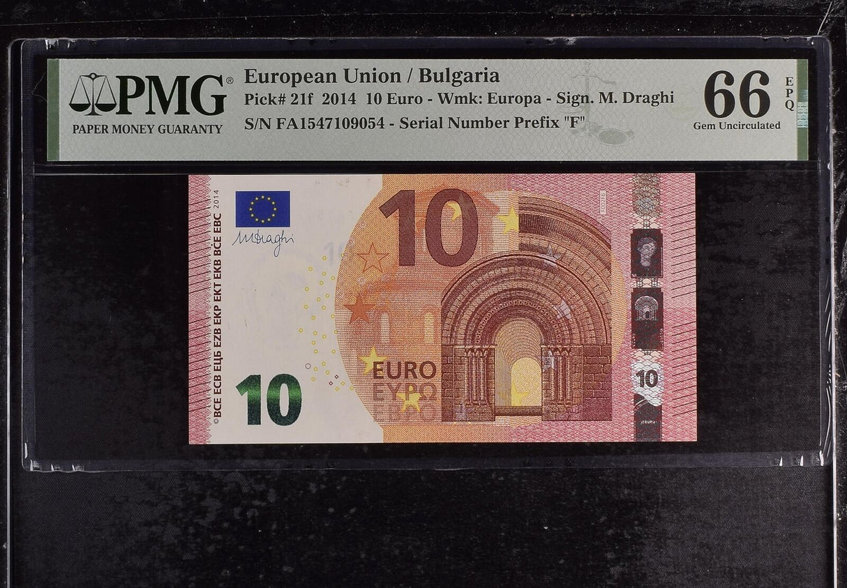 Euro 10 Euro Bulgaria 2014 P 21 f Gem UNC PMG 66 EPQ