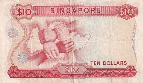 Singapore 10 Dollars ND 1967-1973 P 3 d Fine USED / Circulated See scan