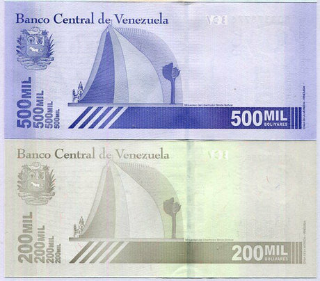 Venezuela Set 2 Pcs 200000 500000 Bolivares 2020/2021 P 112 113 UNC