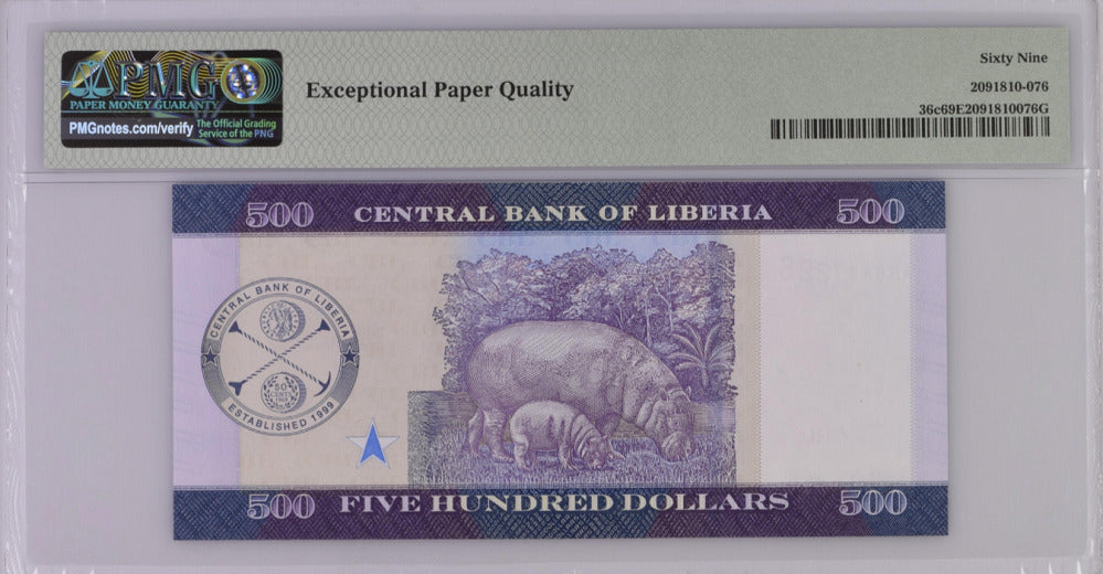 Liberia 500 Dollars 2020 P 36 c Superb Gem UNC PMG 69 EPQ Top Pop