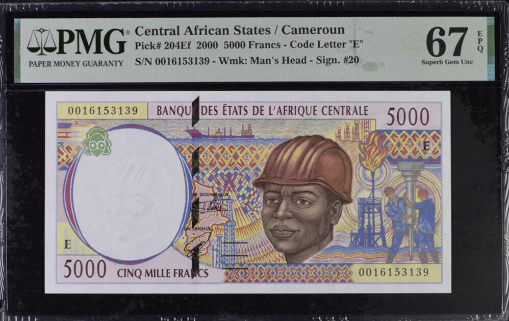 Central African States Cameroun 5000 Fr. 2000 P 204Cf Superb Gem UNC PMG 67 EPQ