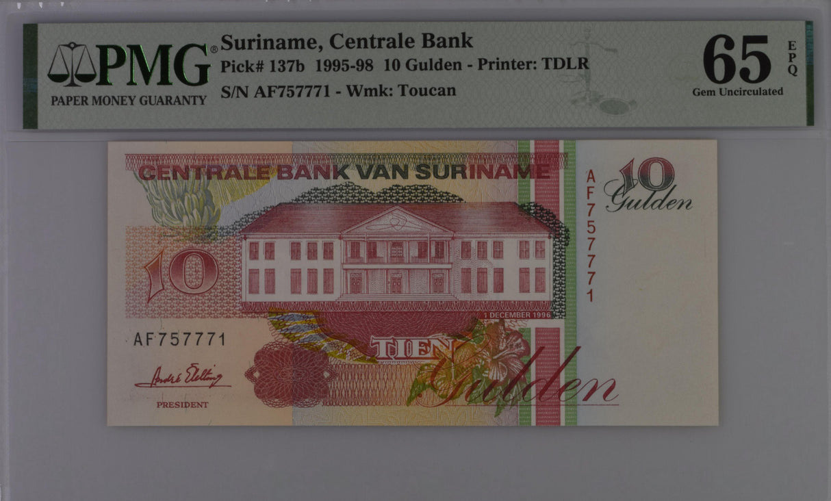 Suriname 10 Gulden 1998 P 137 b Gem UNC PMG 65 EPQ