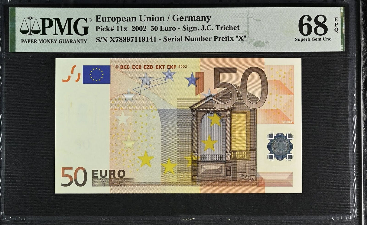 Euro 50 Euro Germany 2002 P 11 X Prefix Superb Gem UNC PMG 68 EPQ