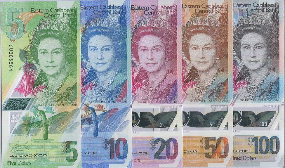 EAST CARIBBEAN SET 5 UNC 5 10 20 50 100 D. 2019-2021 P 55A 56 57 58 59 POLYMER