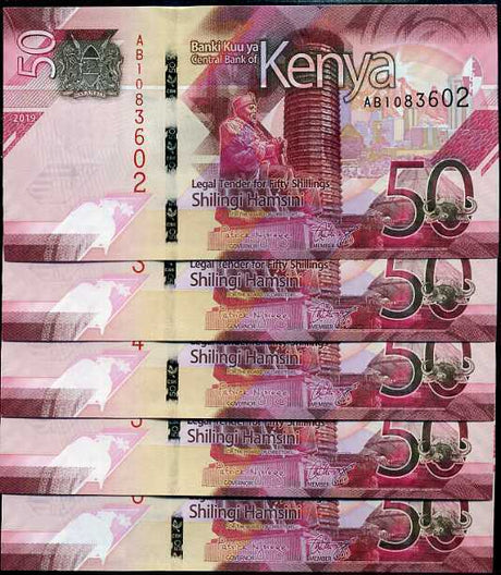 Kenya 50 Shillings 2019 P 52 UNC LOT 5 PCS