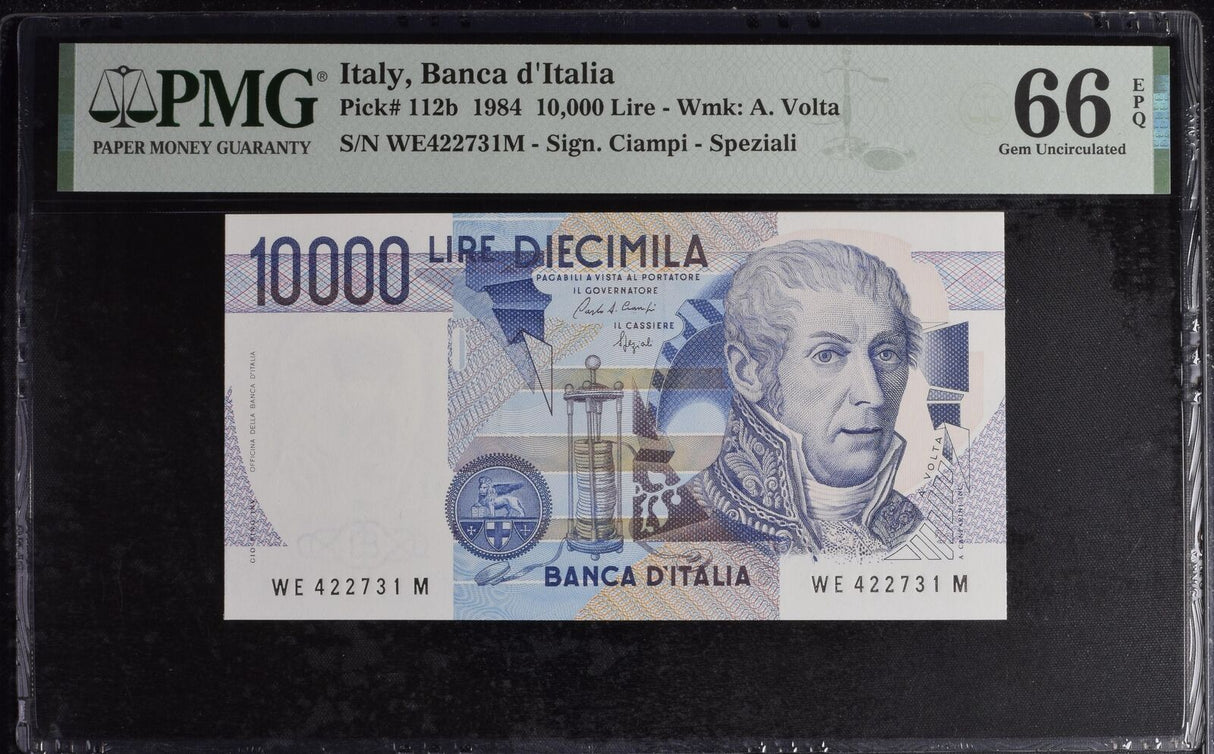 Italy 10000 Lire 1984 P 112 b Gem UNC PMG 66 EPQ
