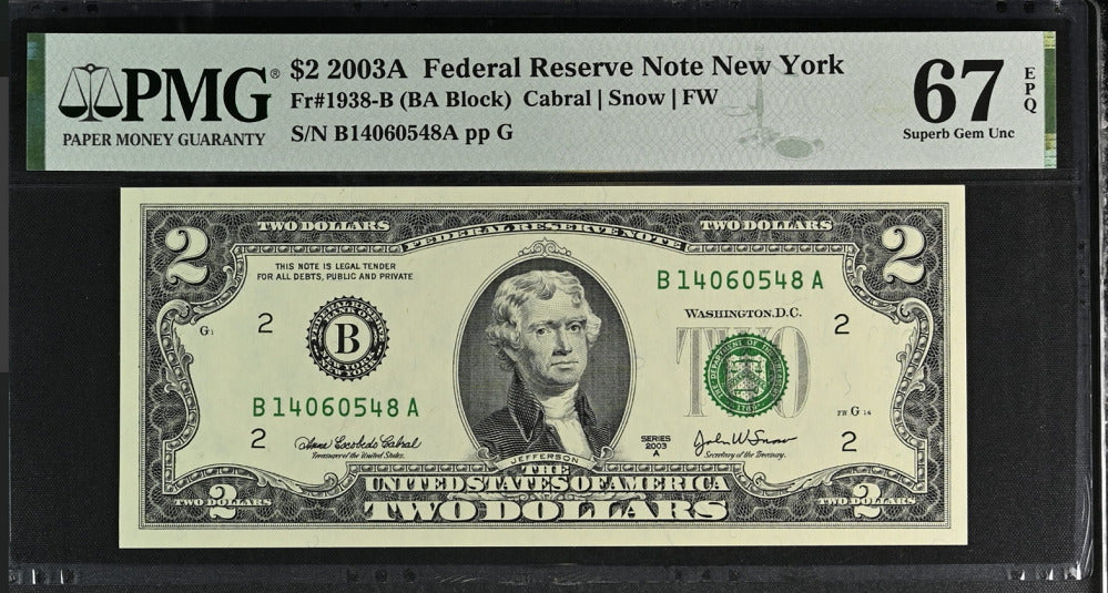 United States 2 Dollars USA 2003A P 516 b New York Superb Gem UNC PMG 67 EPQ