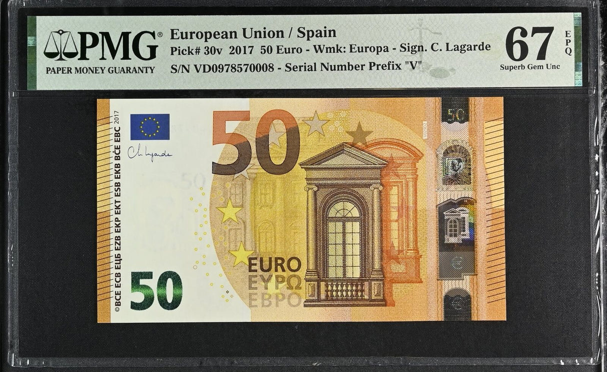 Euro 50 Euro Spain 2017 P 30 v Superb Gem UNC PMG 67 EPQ
