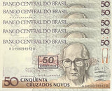 Brazil 50 Cruzados 1990 P 223 UNC LOT 5 PCS