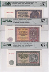 Germany Dem Set 3, 5 10 20 Mark 1955 P 17 P 18a P 19a*Rep Superb Gem UNC 67 EPQ