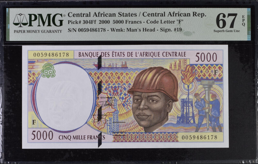 Central African States Republic 5000 Fr. 2000 P 304Ff Superb Gem UNC PMG 67 EPQ