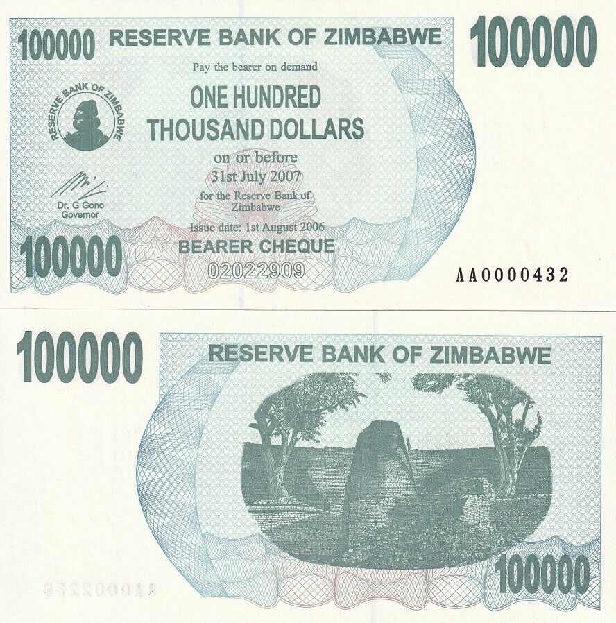 Zimbabwe 100000 Dollars 2006 With Space P 48 b Low Serial UNC