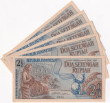 Indonesia 2.5 , 2 1/2 Rupiah 1961 P 79 UNC LOT 5 PCS