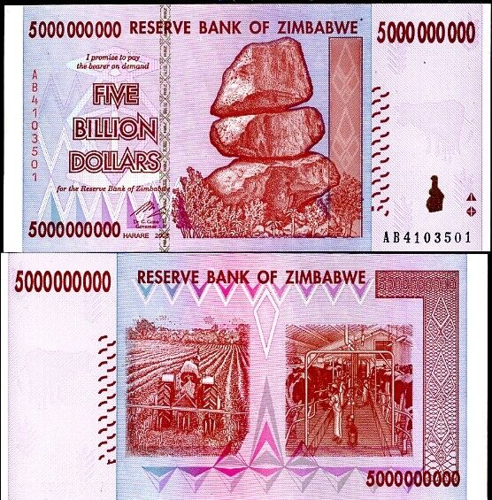 Zimbabwe 5 Billion Dollars 2008 P 84 AUnc