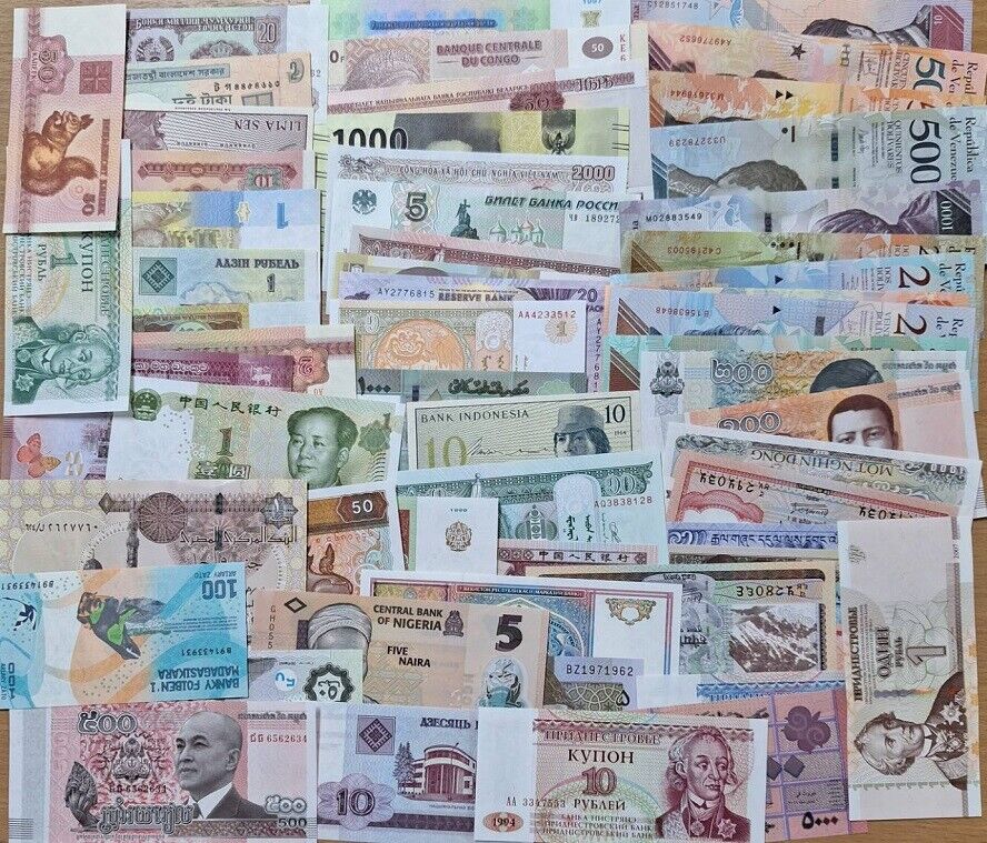 World Banknotes Lot Set 60 Pcs different notes