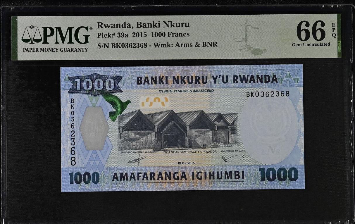 Rwanda 1000 Francs 2015 P 39 a Gem UNC PMG 66 EPQ