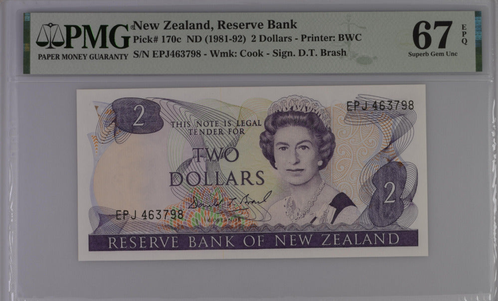 New Zealand 2 Dollars 1981-92 P 170 c Superb Gem UNC PMG 67 EPQ
