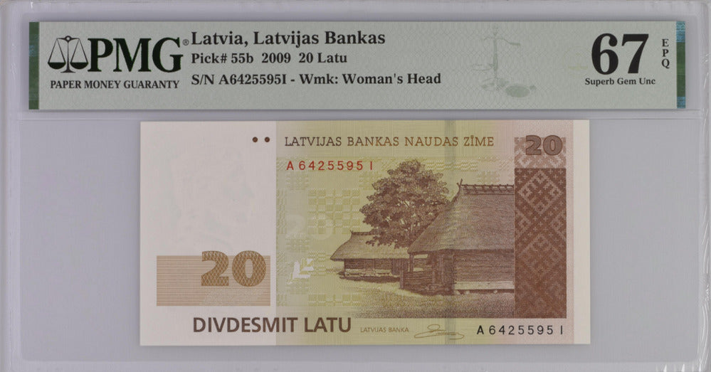 Latvia 20 Latu 2009 P 55 b Superb Gem UNC PMG 67 EPQ