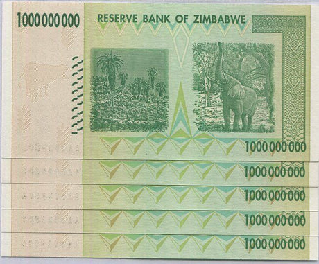 Zimbabwe 1 Billion Dollars 2008 P 83 UNC Lot 5 PCS