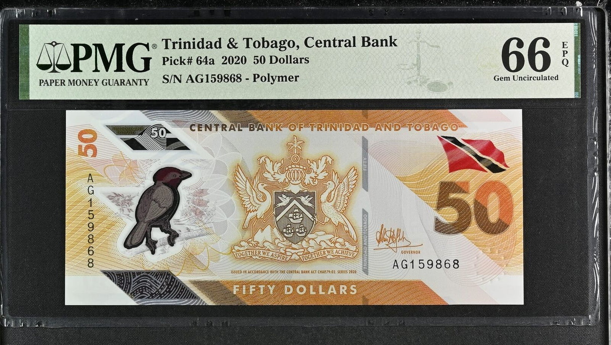 Trinidad & Tobago 50 Dollar 2020 P 64 a Gem UNC PMG 66 EPQ