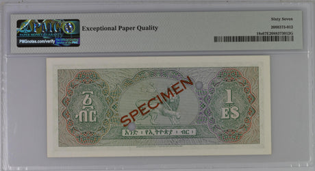 Ethiopia 1 Dollar ND 1961 P 18 s Specimen Superb Gem UNC PMG 67 EPQ Top Pop