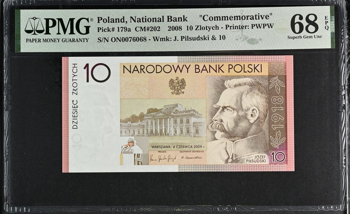 Poland 10 Zlotych 2008 P 179 a Comm. Superb Gem UNC PMG 68 EPQ