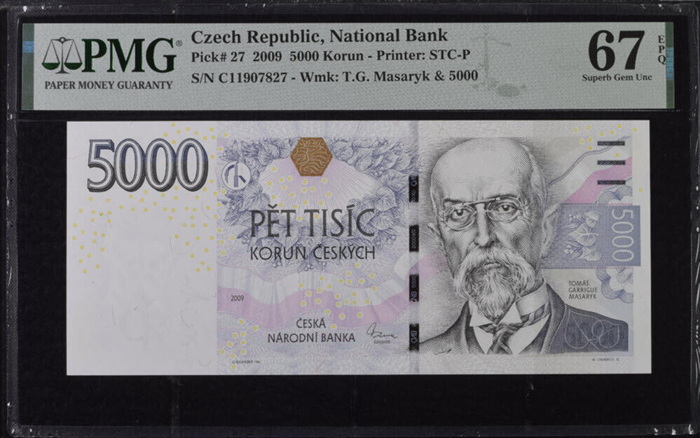 Czech Republic 5000 Korun 2009 P 27 Superb Gem UNC PMG 67 EPQ