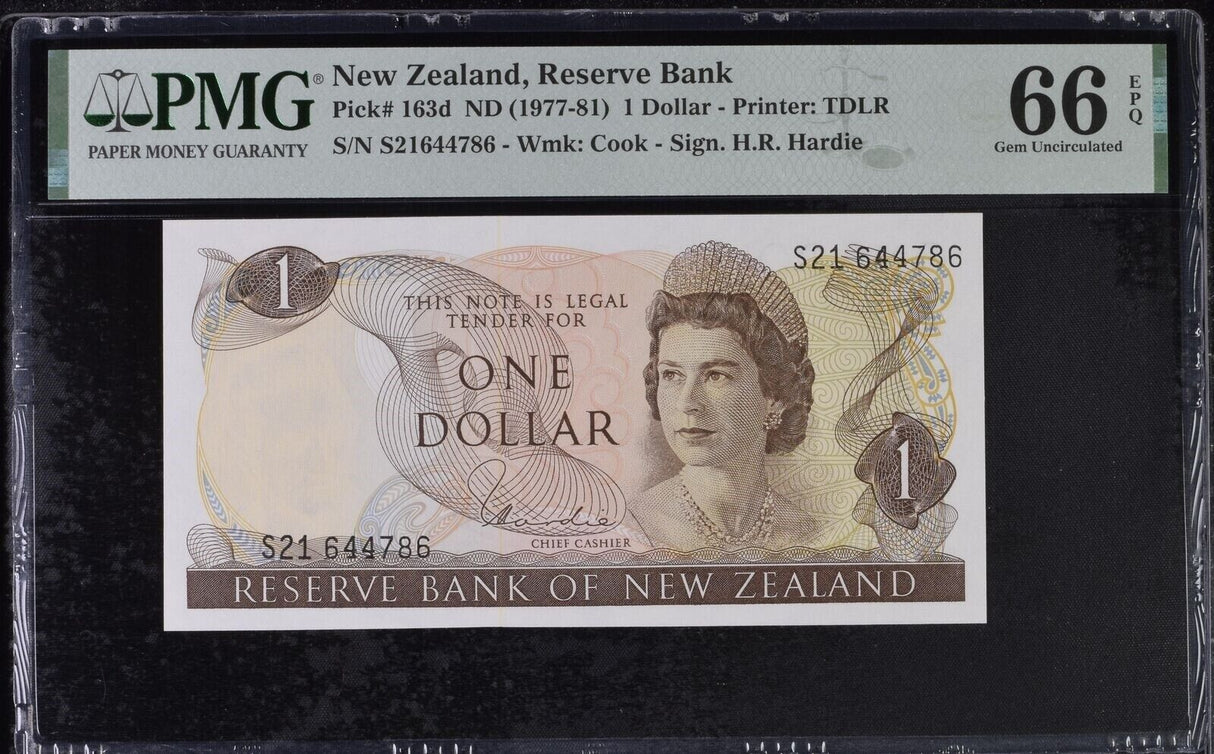New Zealand 1 Dollar ND 1977-1981 P 163 d Gem UNC PMG 66 EPQ
