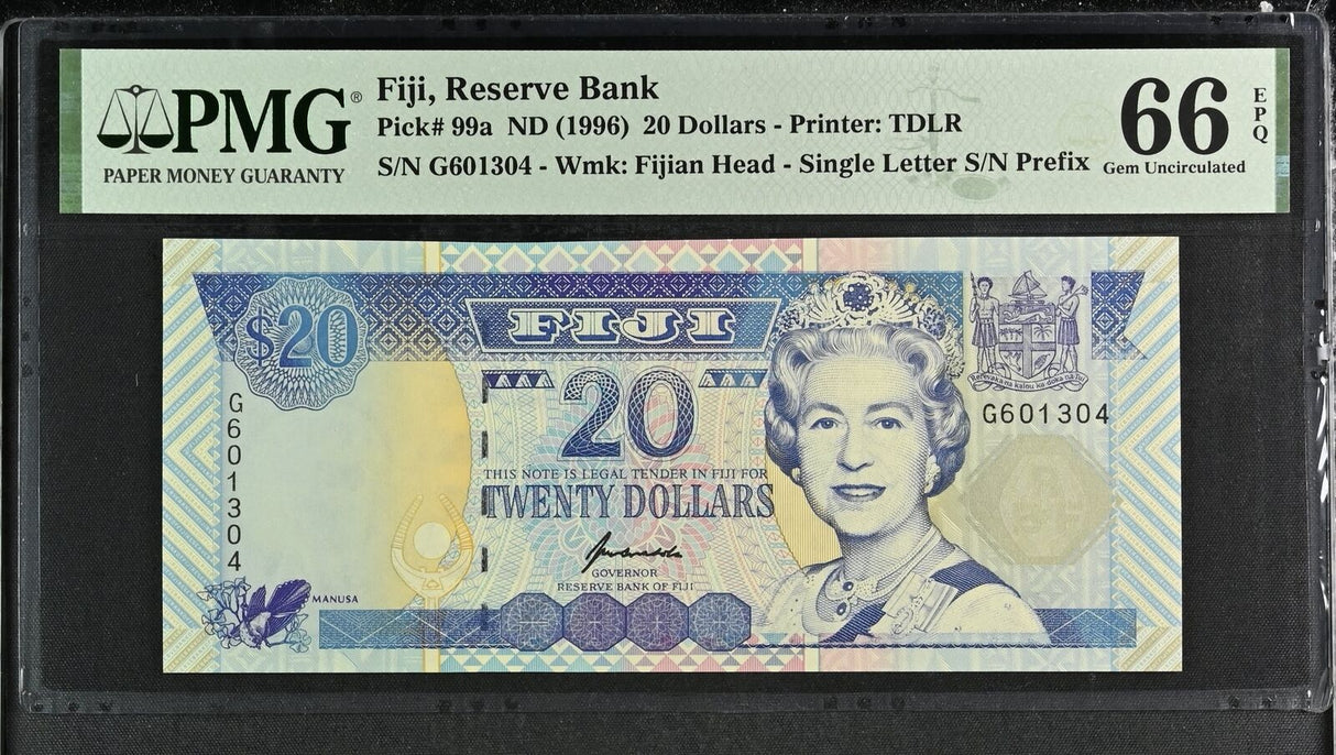 Fiji 20 Dollars ND 1996 P 99 a QE II Gem UNC PMG 66 EPQ