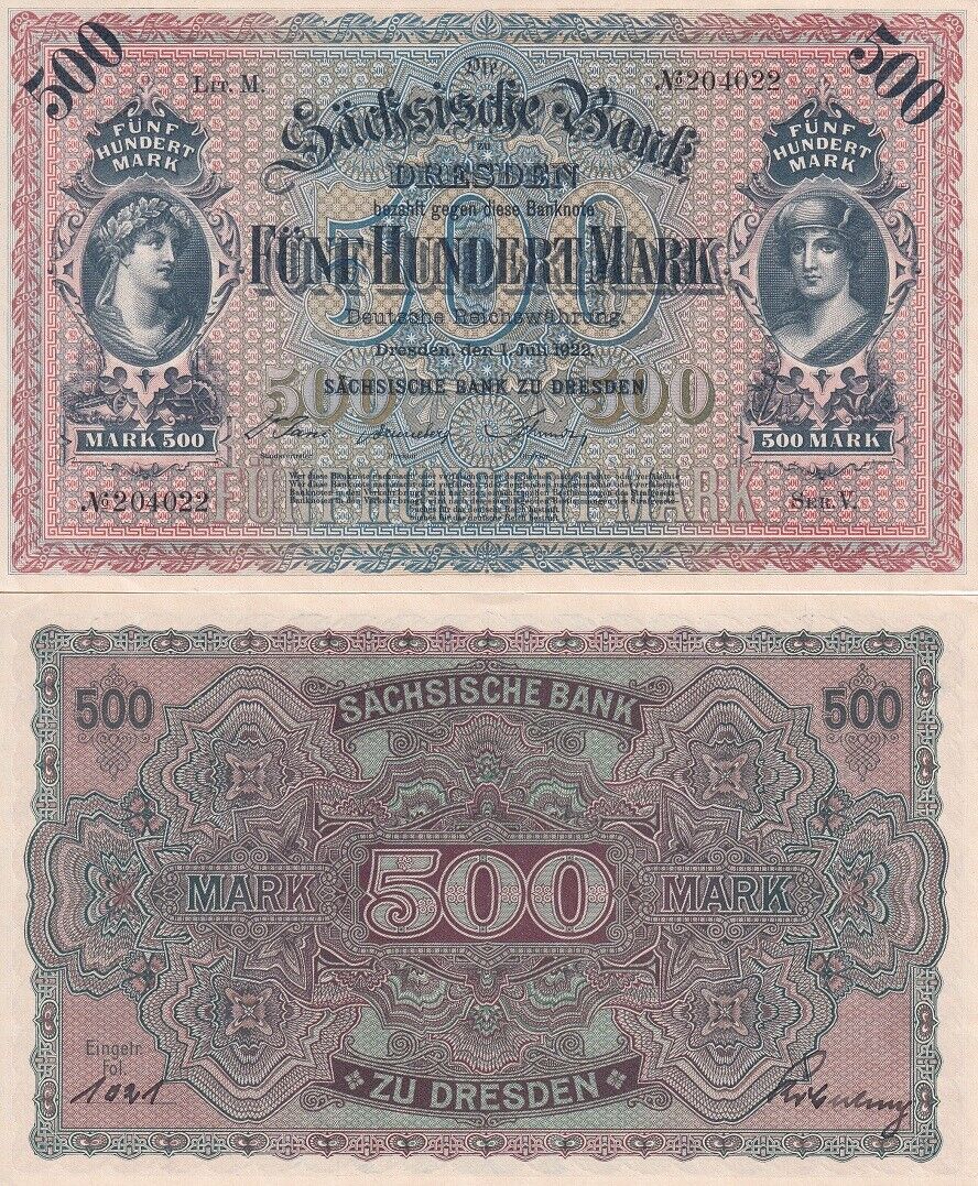 Germany Sachsen 500 Mark 1922 P S954a AUnc
