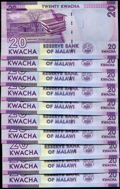 Malawi 20 Kwacha 2017 P 63 d UNC UNC LOT 10 PCS