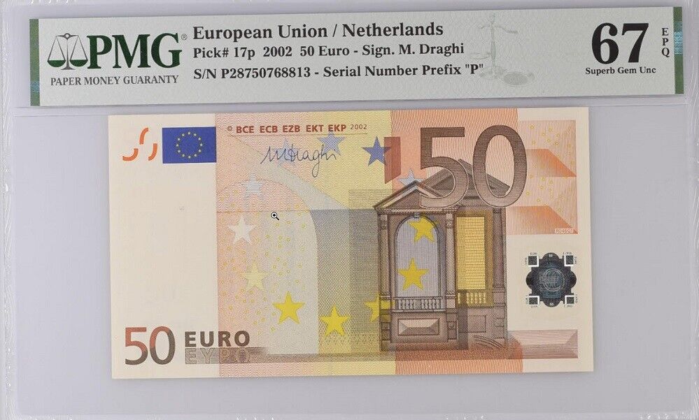 Euro 50 Euro Netherlands 2002 P 17 p Superb Gem UNC PMG 67 EPQ