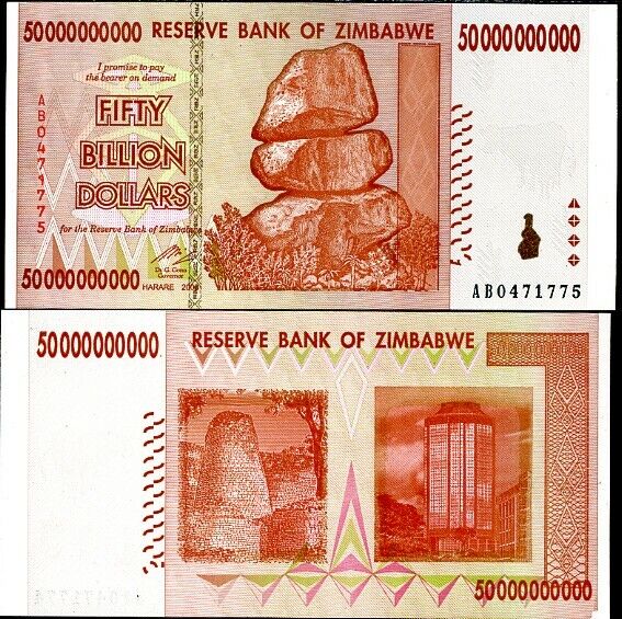 Zimbabwe 50 Billion Dollars 2008 P 87 AUnc