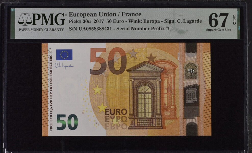 Euro 50 Euro 2017 France P 30 u Prefix Superb Gem UNC PMG 67 EPQ