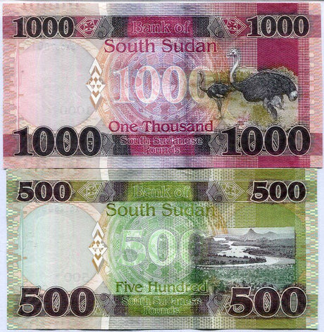 South Sudan Set 2 Pcs 500 1000 Pound 2020 P 16 17 UNC