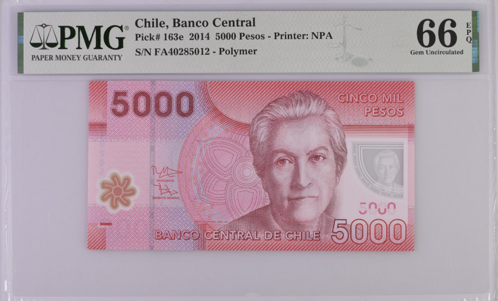 Chile 5000 Pesos 2014 P 163 e Gem UNC PMG 66 EPQ